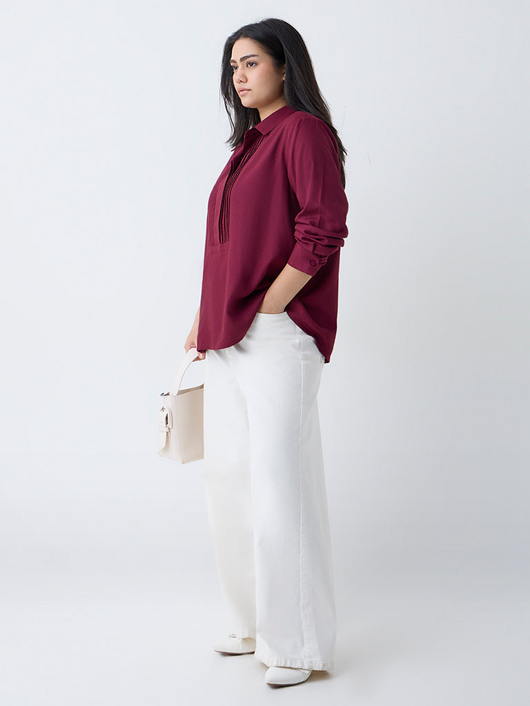 Gia Burgundy Pintuck Detailed Blouse
