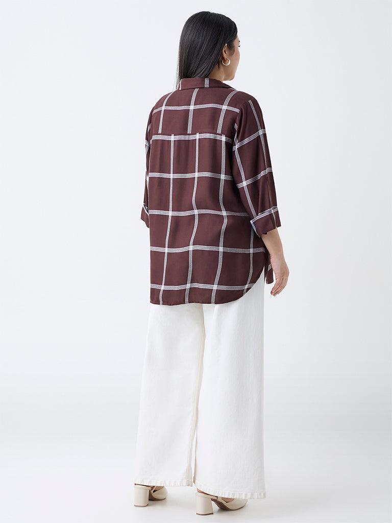 Gia Dark Brown Checkered Shirt