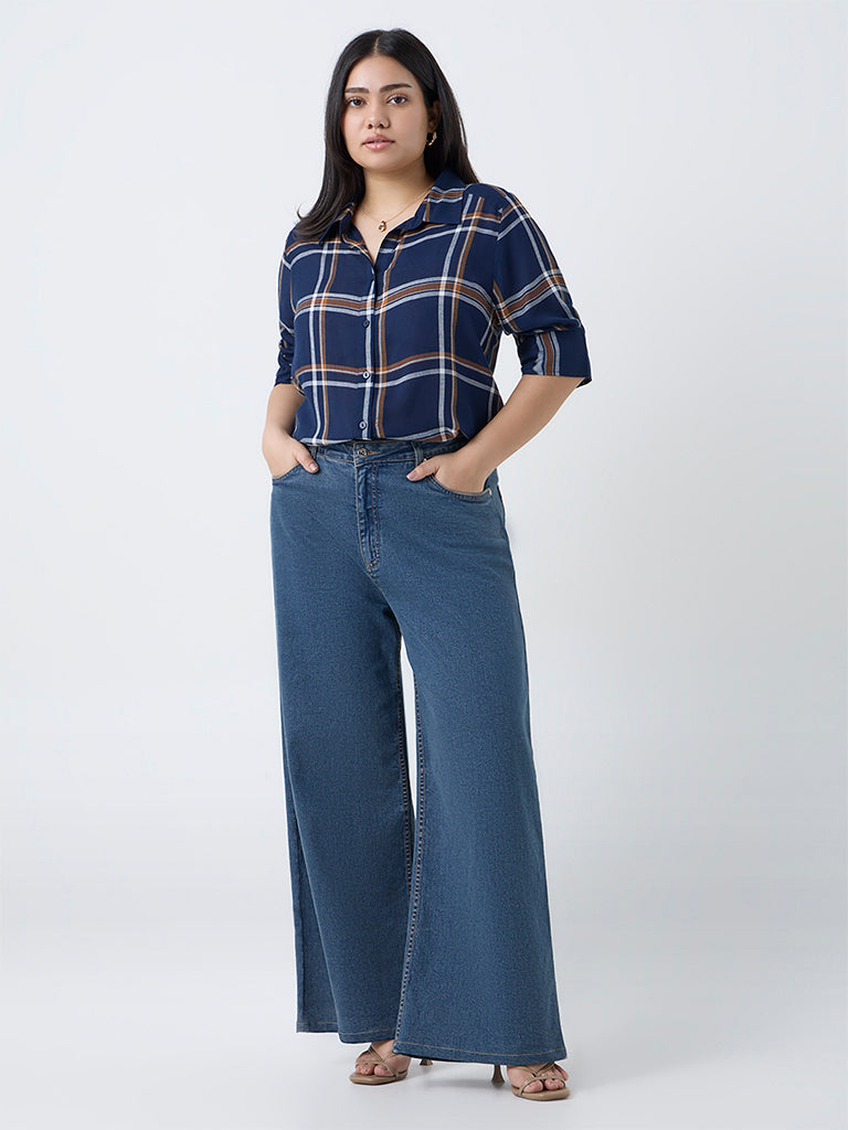 Gia Navy Checks Design Shirt