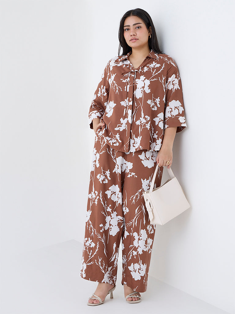 Gia Brown Foliage Design Blouse