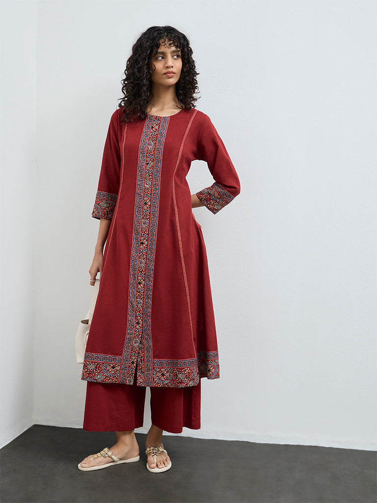 Utsa Rust Piping Detailed Cotton Anarkali Kurta