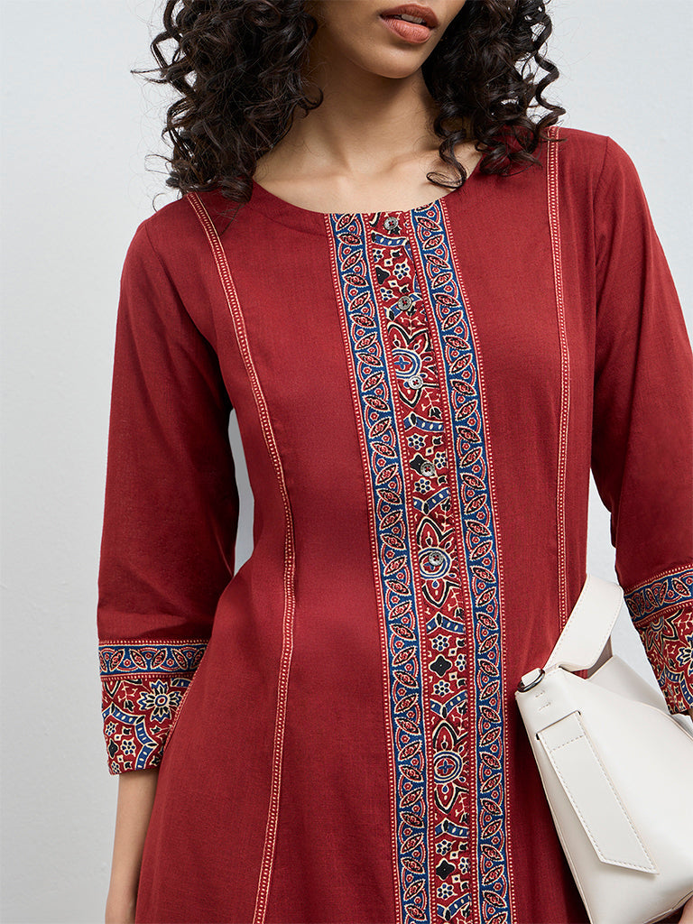 Utsa Rust Piping Detailed Cotton Anarkali Kurta