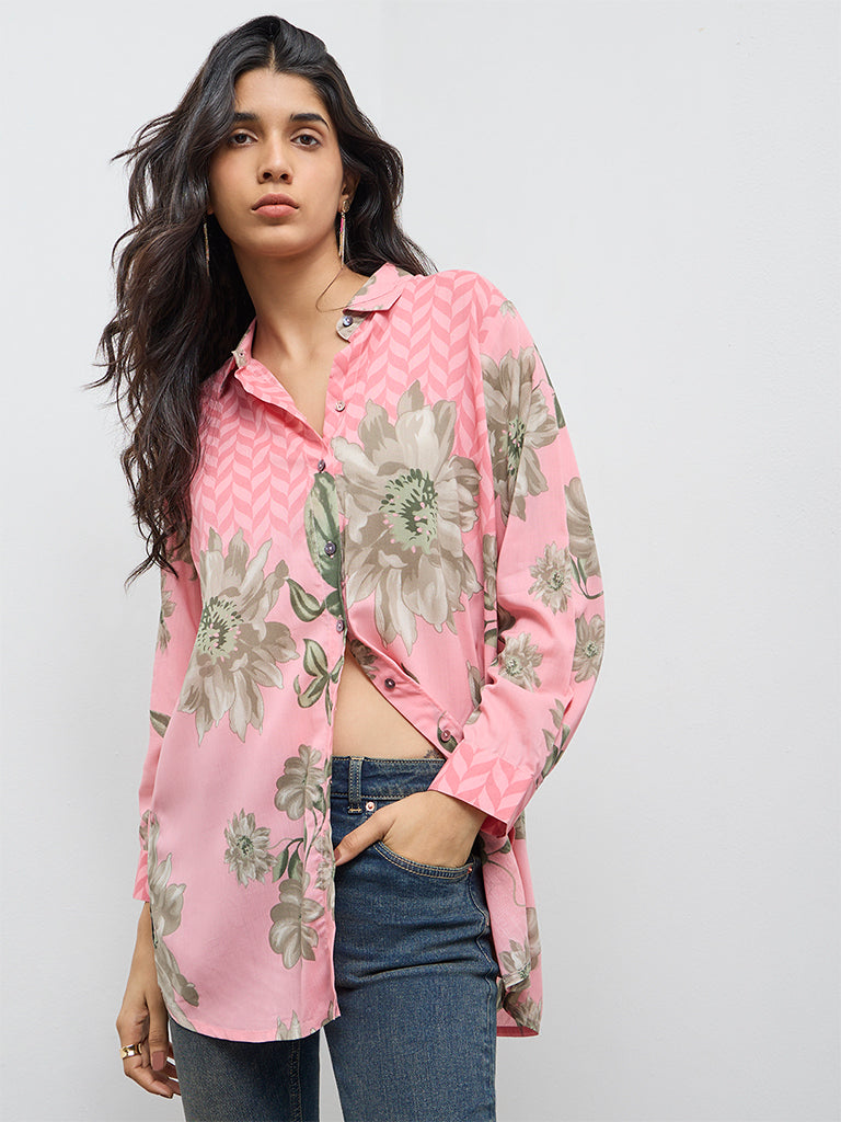 Utsa Pink Floral Cotton Tunic