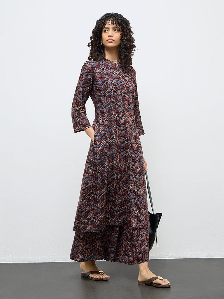 Utsa Black Chevron Printed Palazzos