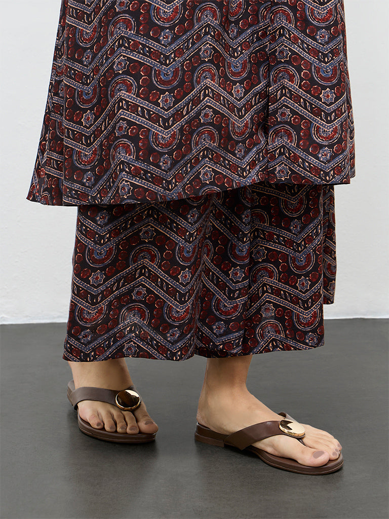 Utsa Black Chevron Printed Palazzos