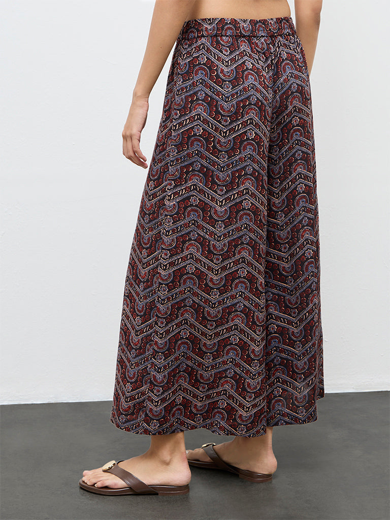 Utsa Black Chevron Printed Palazzos