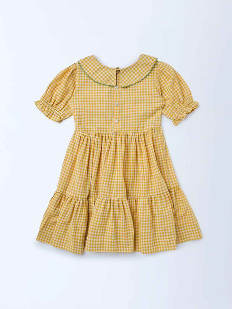Utsa Kids Girls Yellow Check A-Line Cotton Dress - (2-8yrs)
