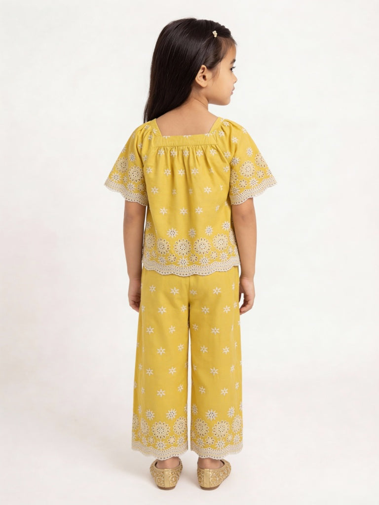Utsa Kids Girls Yellow Embroidered Cotton Blouse - (2-8yrs)