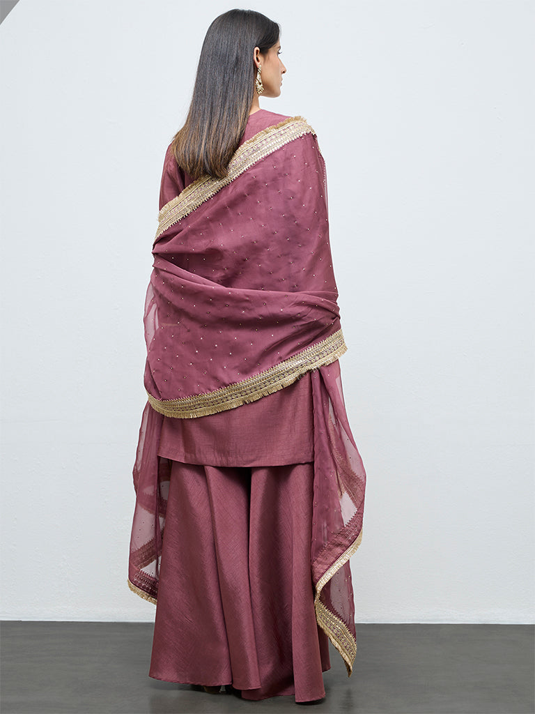 Vark Wine Embroidered A-Line Ethnic Set