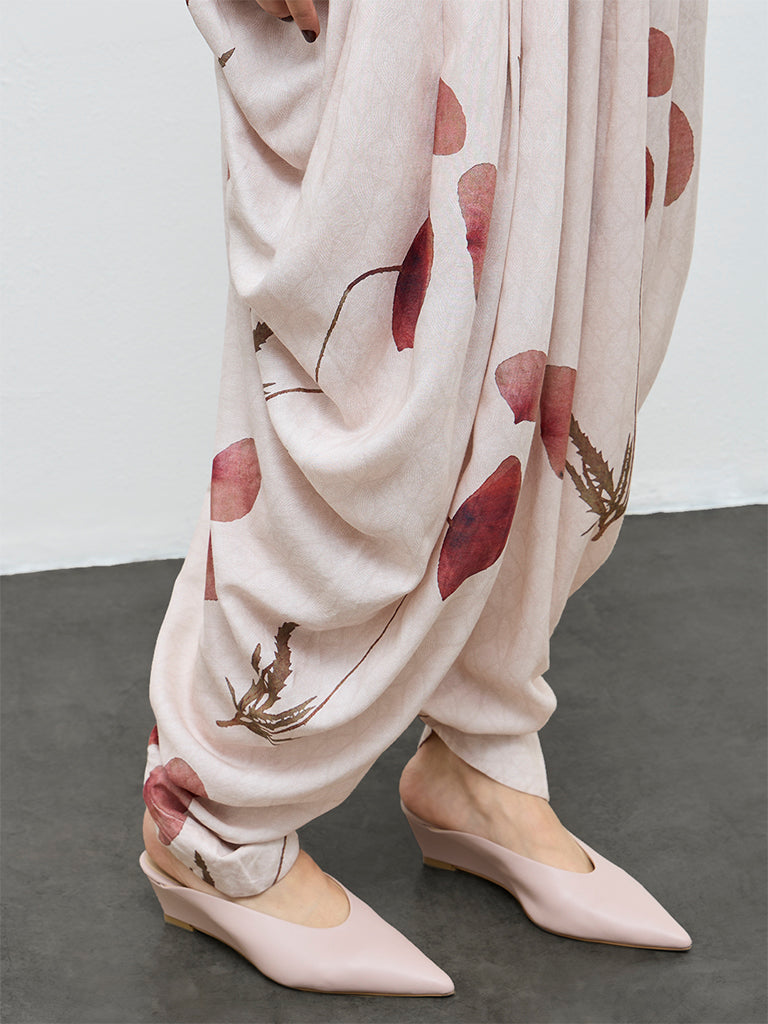 Zuba Off-White Botanical Printed Dhoti Pants