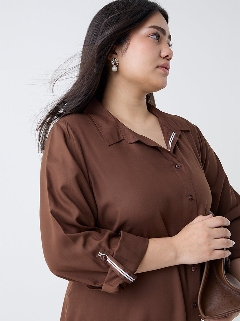 Gia Dark Brown Solid Shirt Dress