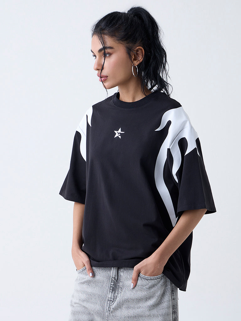 Nuon Black Racer-Inspired Cotton-Blend T-Shirt