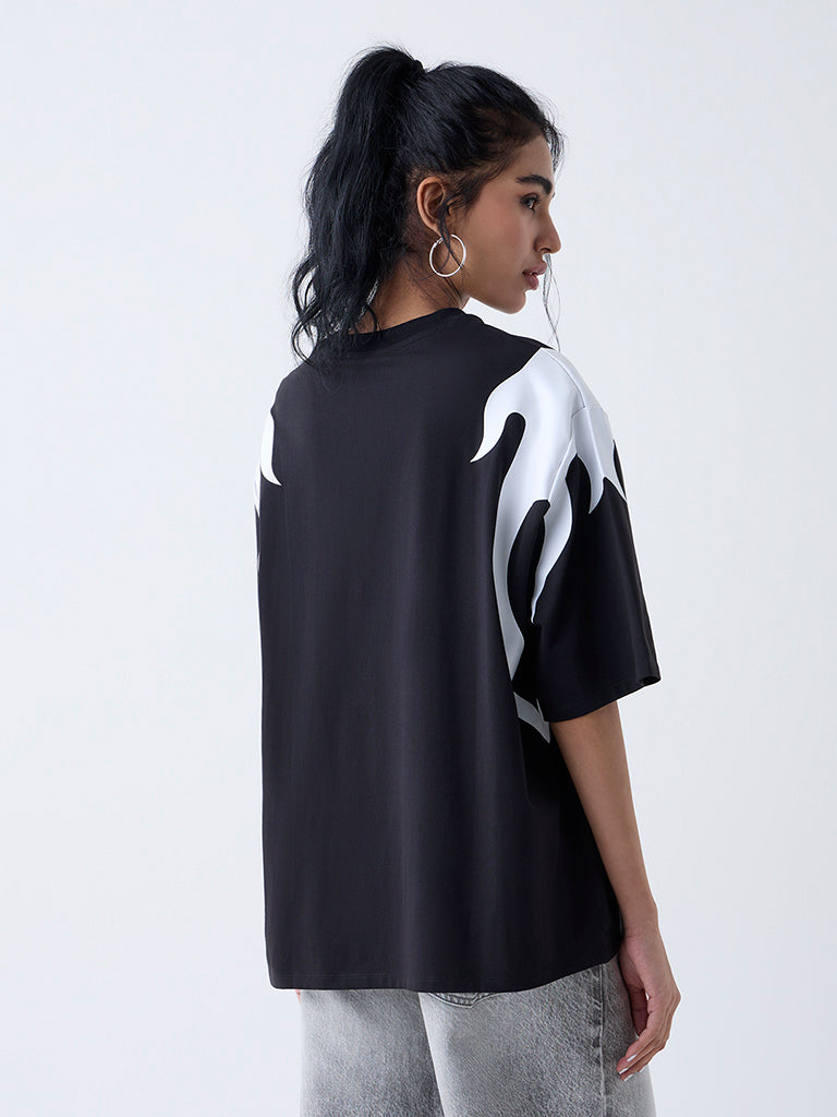 Nuon Black Racer-Inspired Cotton-Blend T-Shirt