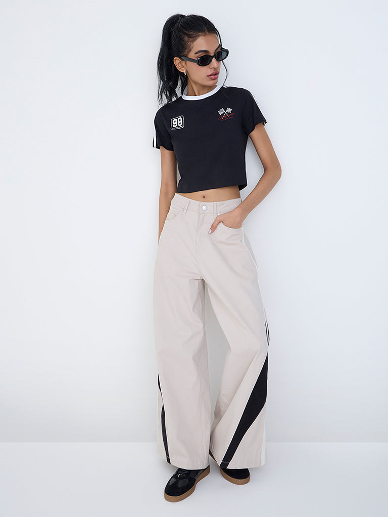 Nuon Black Printed Cotton T-Shirt