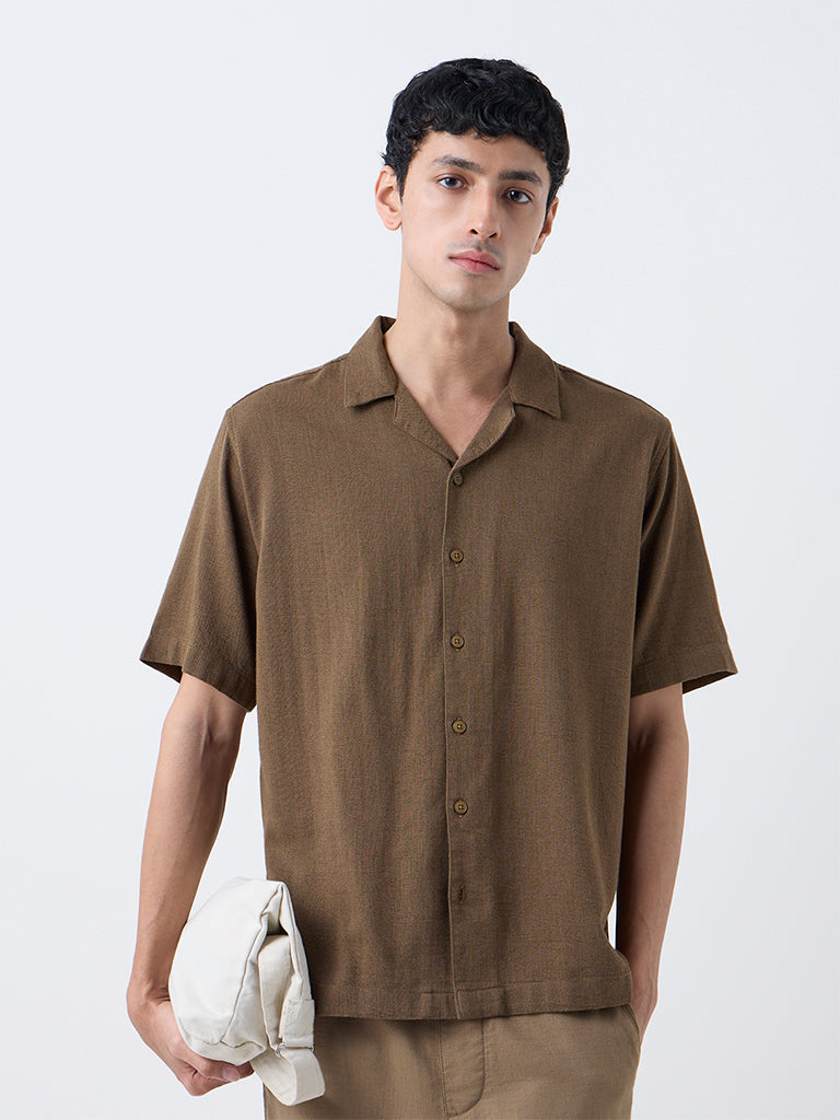 ETA Brown Textured Relaxed-Fit Shirt