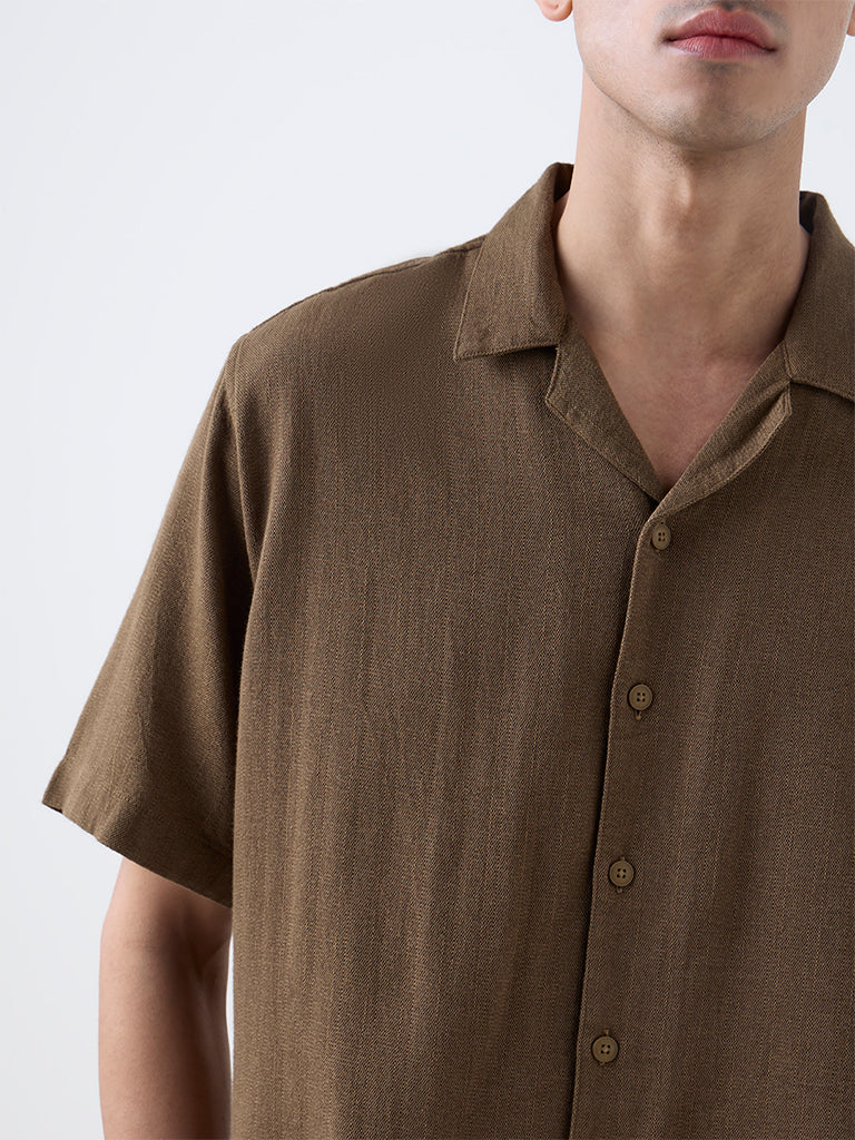 ETA Brown Textured Relaxed-Fit Shirt