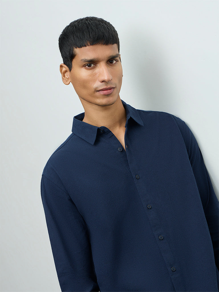 ETA Navy Relaxed-Fit Cotton Shirt