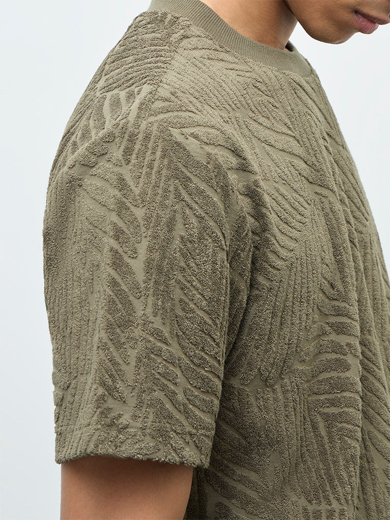 ETA Olive Textured Relaxed-Fit Cotton-Blend T-Shirt