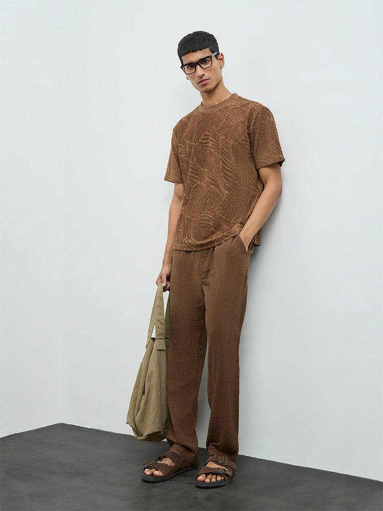 ETA Brown Botanical Relaxed-Fit Cotton-Blend T-Shirt