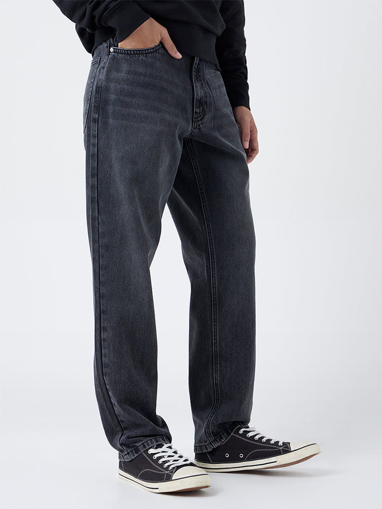 Nuon Charcoal Washed Relaxed-Fit Mid-Rise Jeans