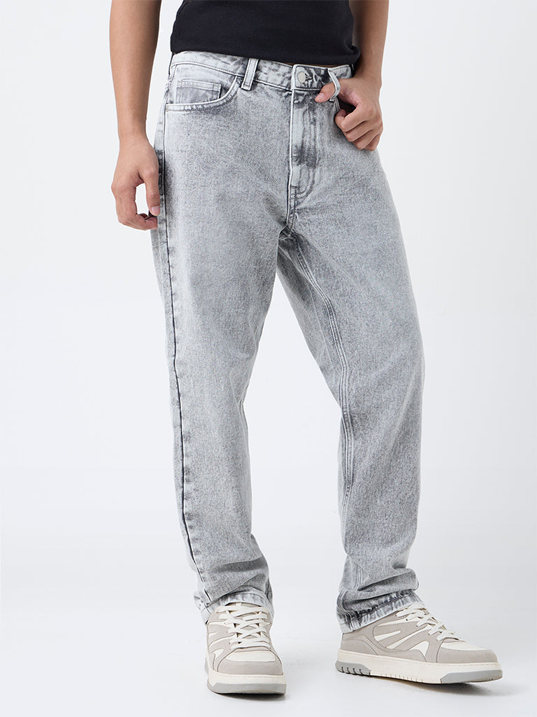 Nuon Grey Washed Relaxed-Fit Mid-Rise Jeans