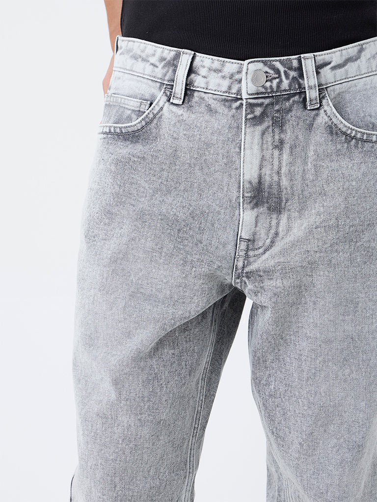 Nuon Grey Washed Relaxed-Fit Mid-Rise Jeans