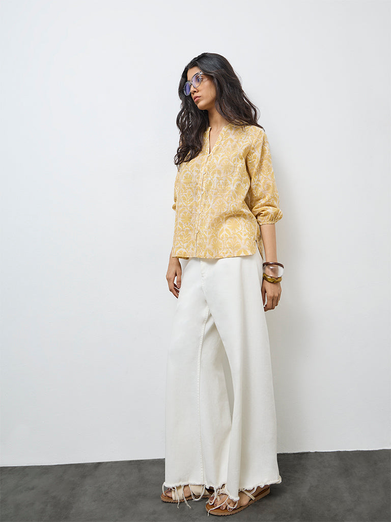Utsa Yellow Printed Cotton Tunic