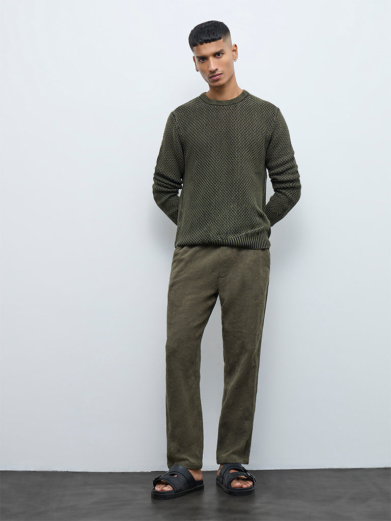 ETA Olive Textured Relaxed-Fit Mid-Rise Cotton Chinos