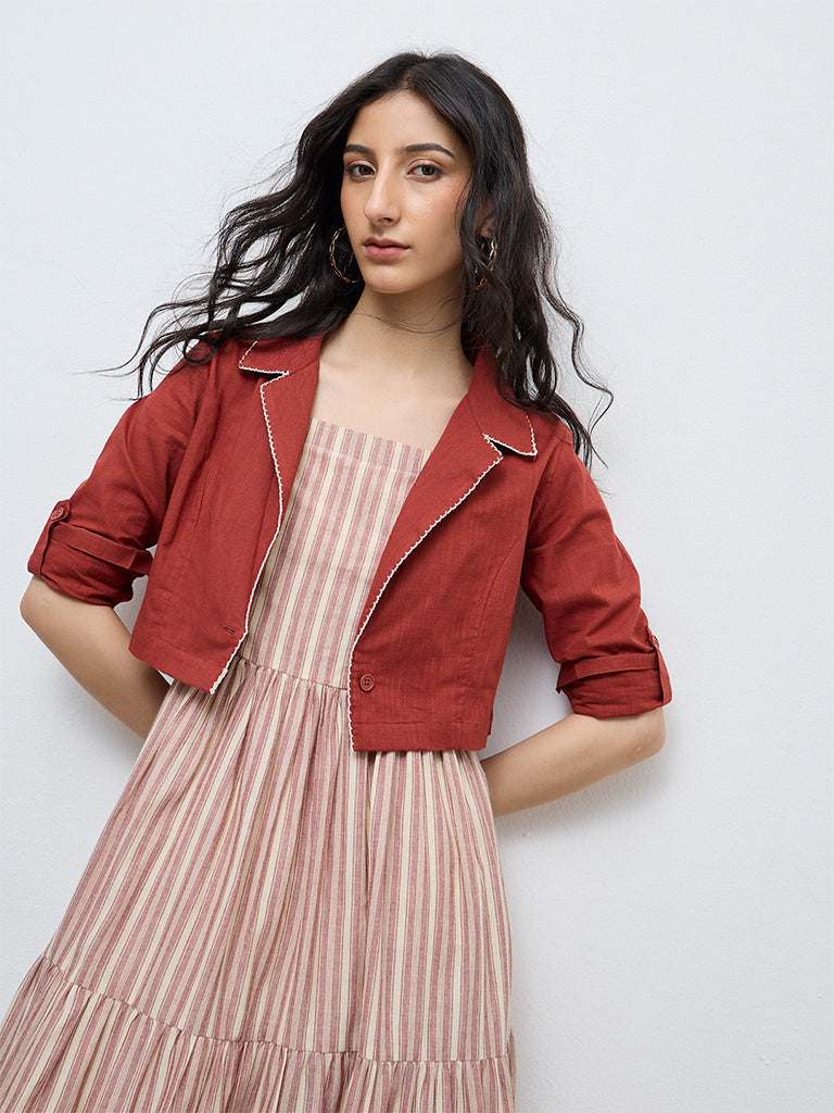 Bombay Paisley Rust Cotton Tiered Dress with Jacket Set