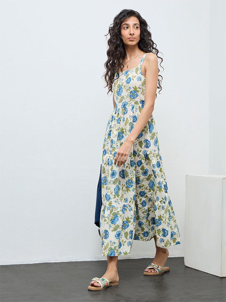 Buy Bombay Paisley Blue Floral Cotton Tiered Dress with Jacket from Westside – Westside Global