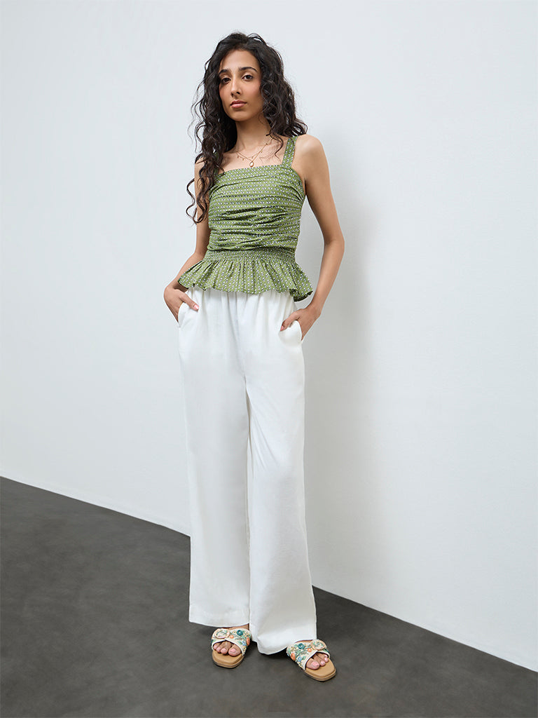 Bombay Paisley Green Floral Cotton Peplum Top