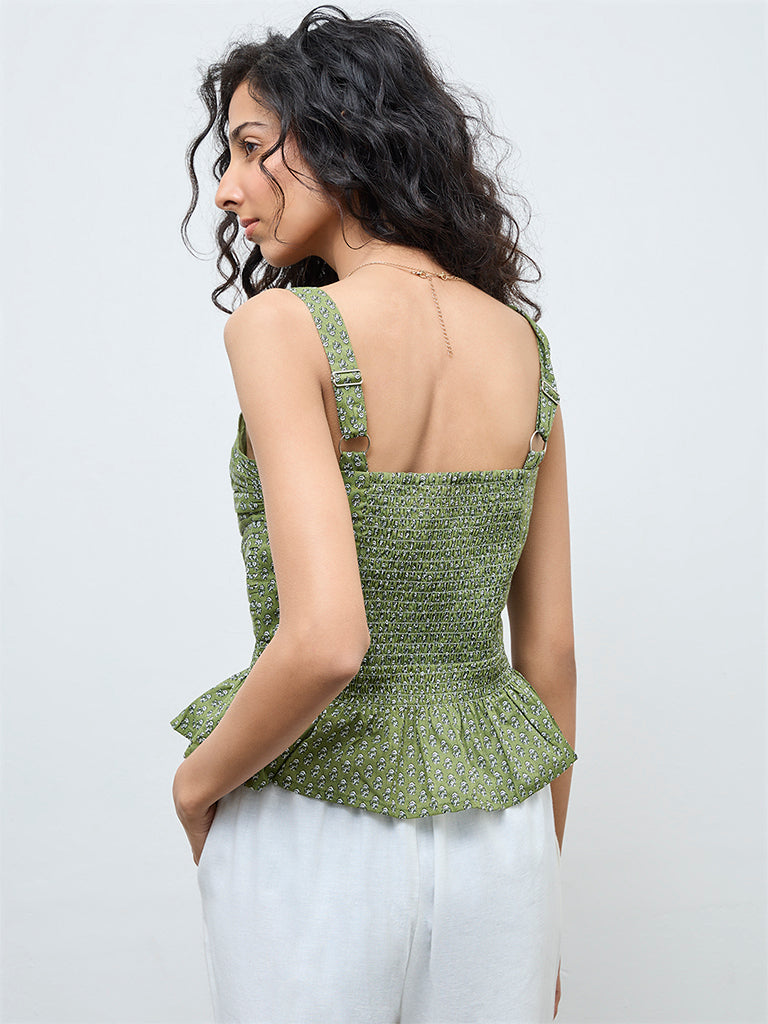 Bombay Paisley Green Floral Cotton Peplum Top