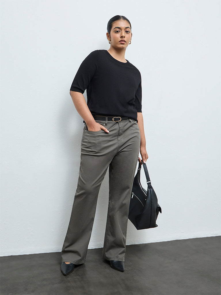 Gia Black Knit-Textured Sweater
