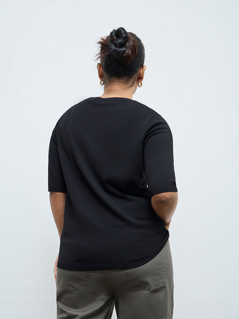 Gia Black Knit-Textured Sweater