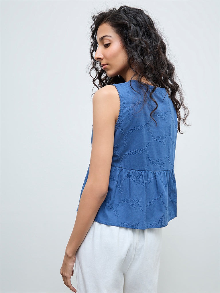Bombay Paisley Blue Embroidered Cotton Top