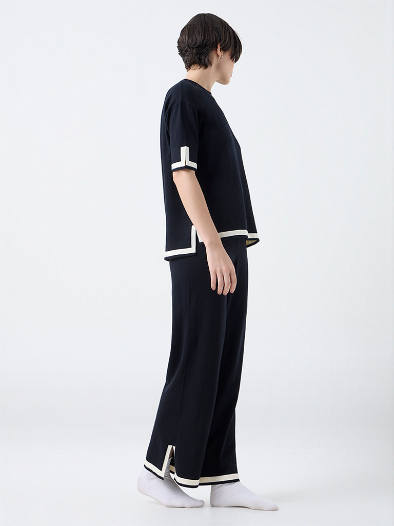Wunderlove Black Contrast-Detail High-Rise Pants