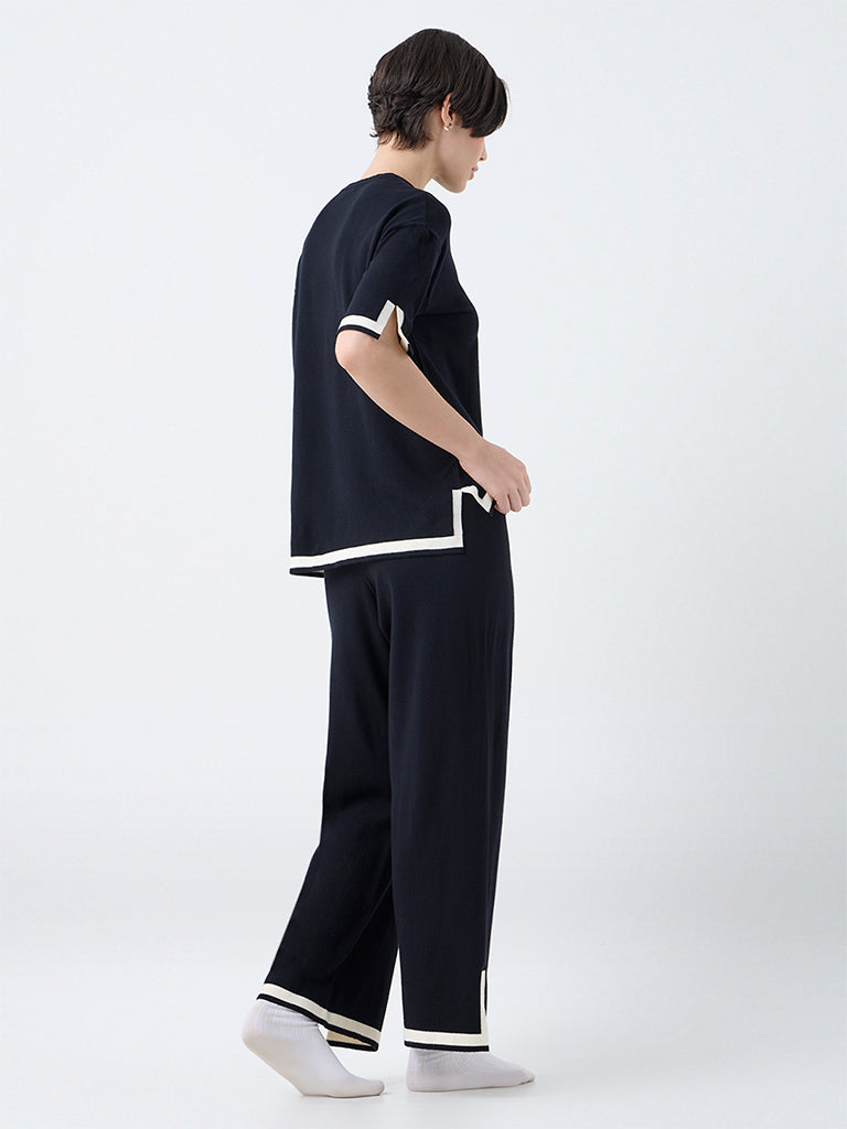Wunderlove Black Contrast-Detail High-Rise Pants