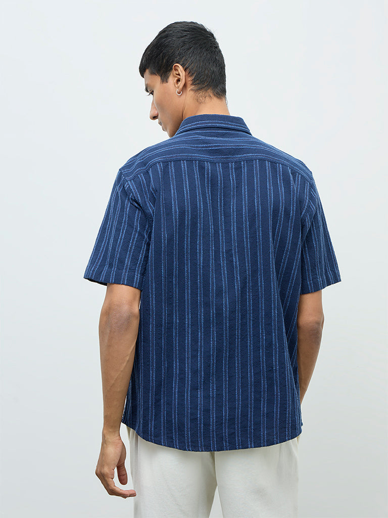 ETA Indigo Striped Printed Relaxed-Fit Cotton-Blend Shirt