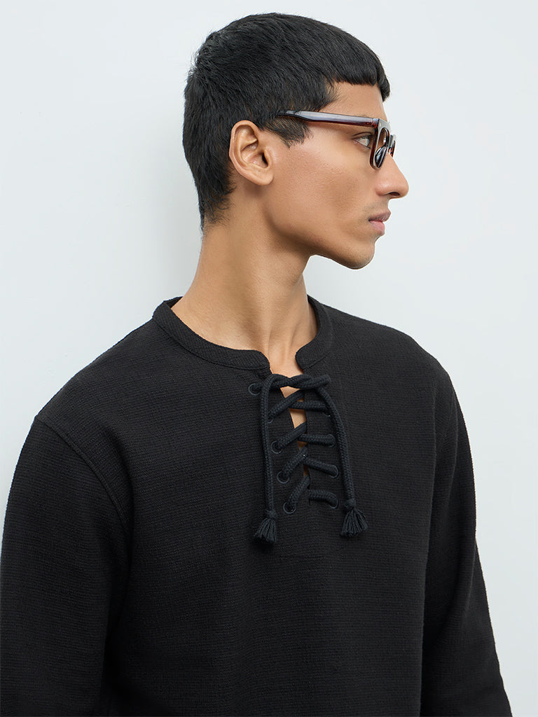 ETA Black Criss-Cross Relaxed-Fit Cotton-Blend T-Shirt