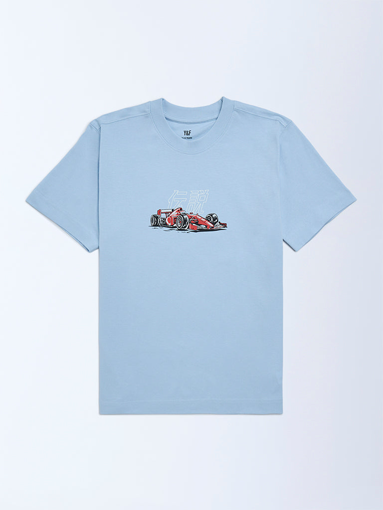 Y&F Kids Boys Blue Printed Cotton T-Shirt