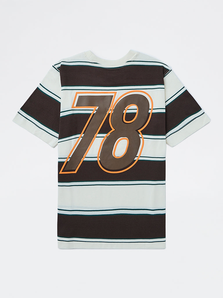 Y&F Kids Boys Brown Striped Cotton T-Shirt
