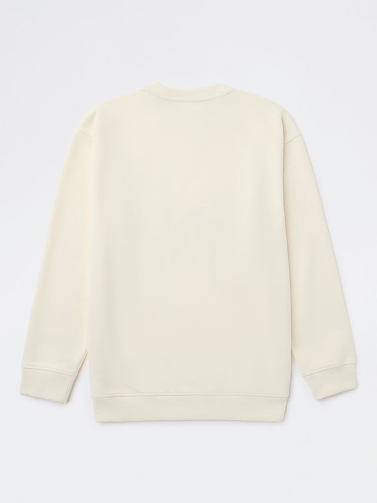 Y&F Kids Boys Off-White Text Printed Cotton-Blend Sweatshirt