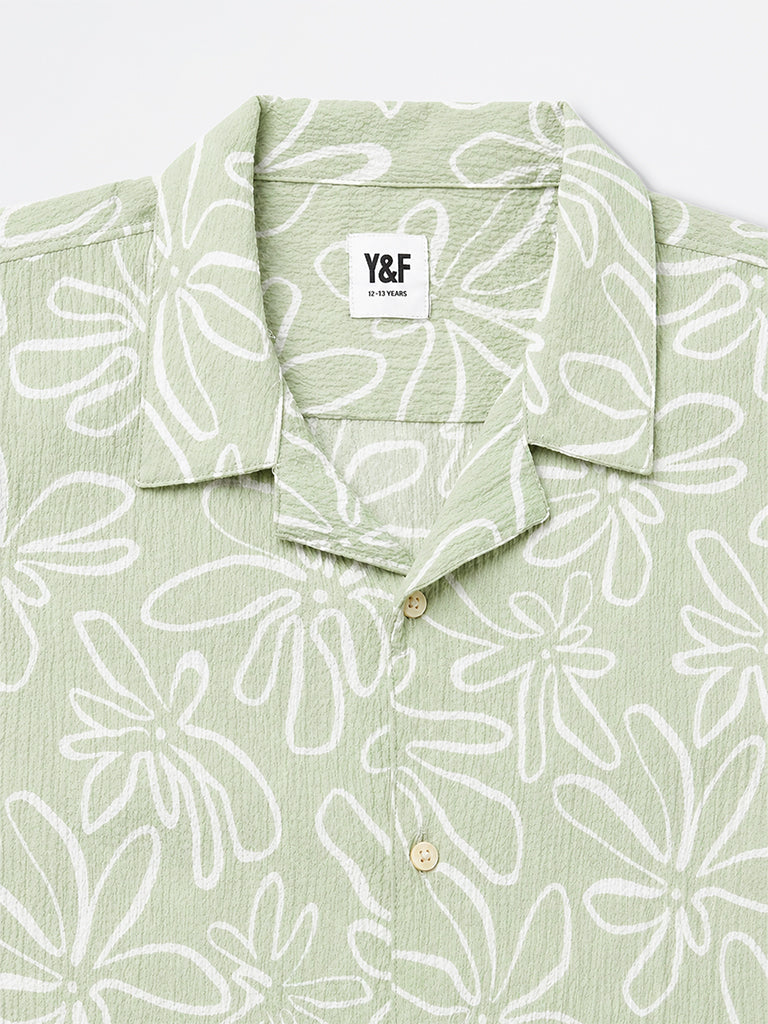 Boys Green Graphic Printed Shirt