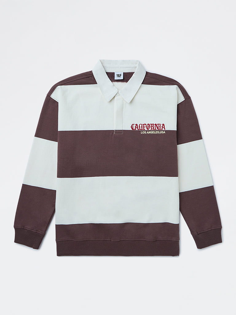 Y&F Kids Boys Brown Striped Cotton Sweatshirt