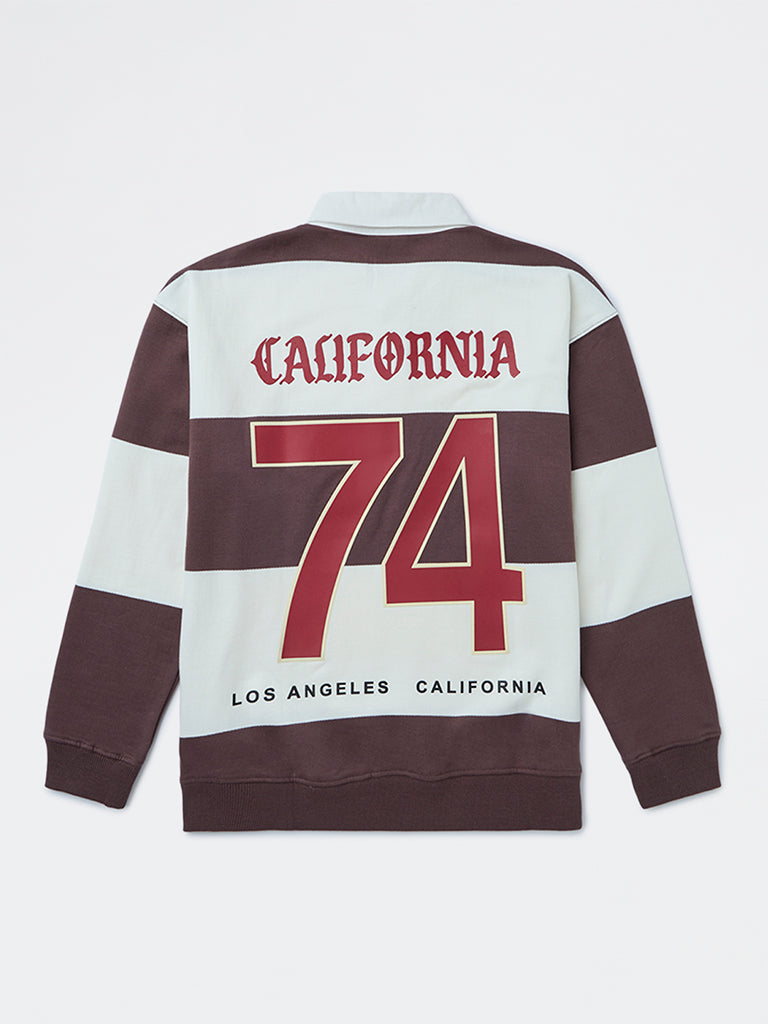 Y&F Kids Boys Brown Striped Cotton Sweatshirt