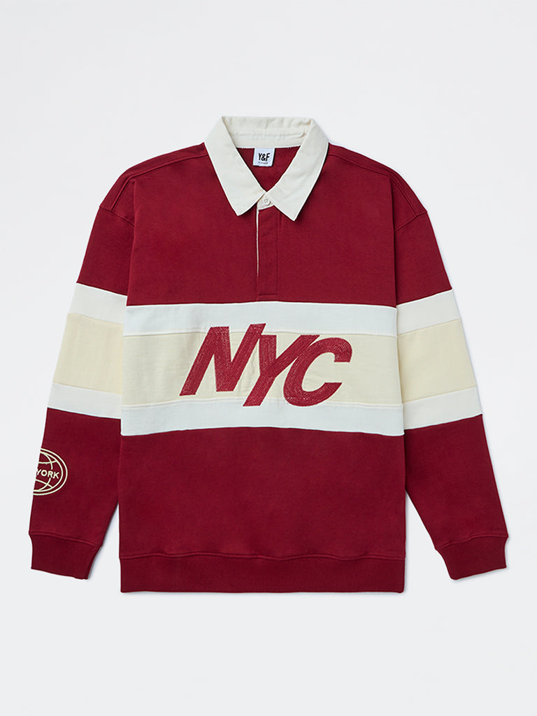 Y&F Kids Boys Red Text-Printed Cotton Sweatshirt