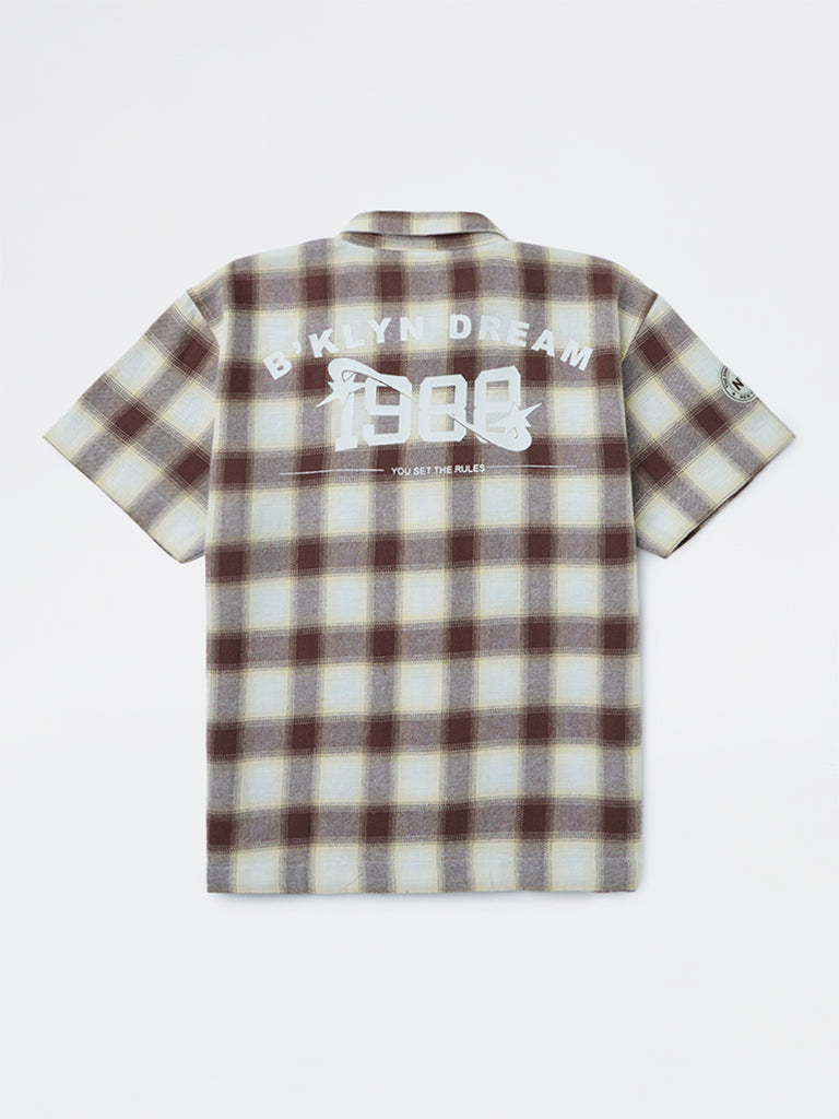 Y&F Kids Boys Brown Checkered Cotton Shirt
