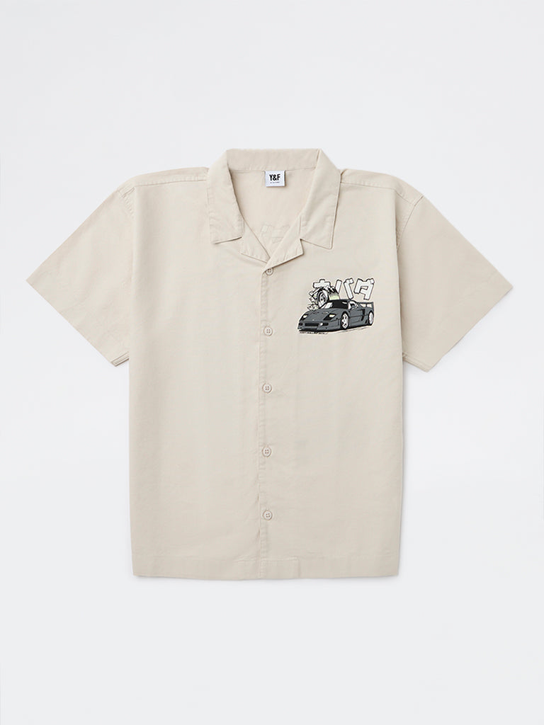 Y&F Kids Boys Beige Printed Cotton Shirt