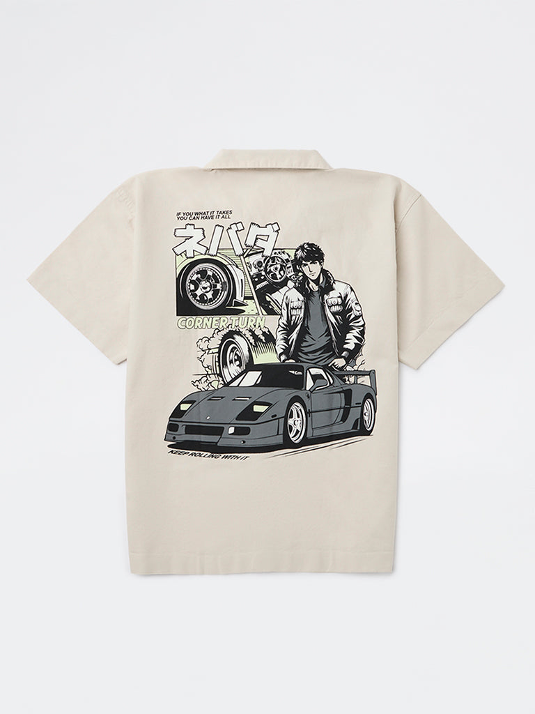 Y&F Kids Boys Beige Printed Cotton Shirt
