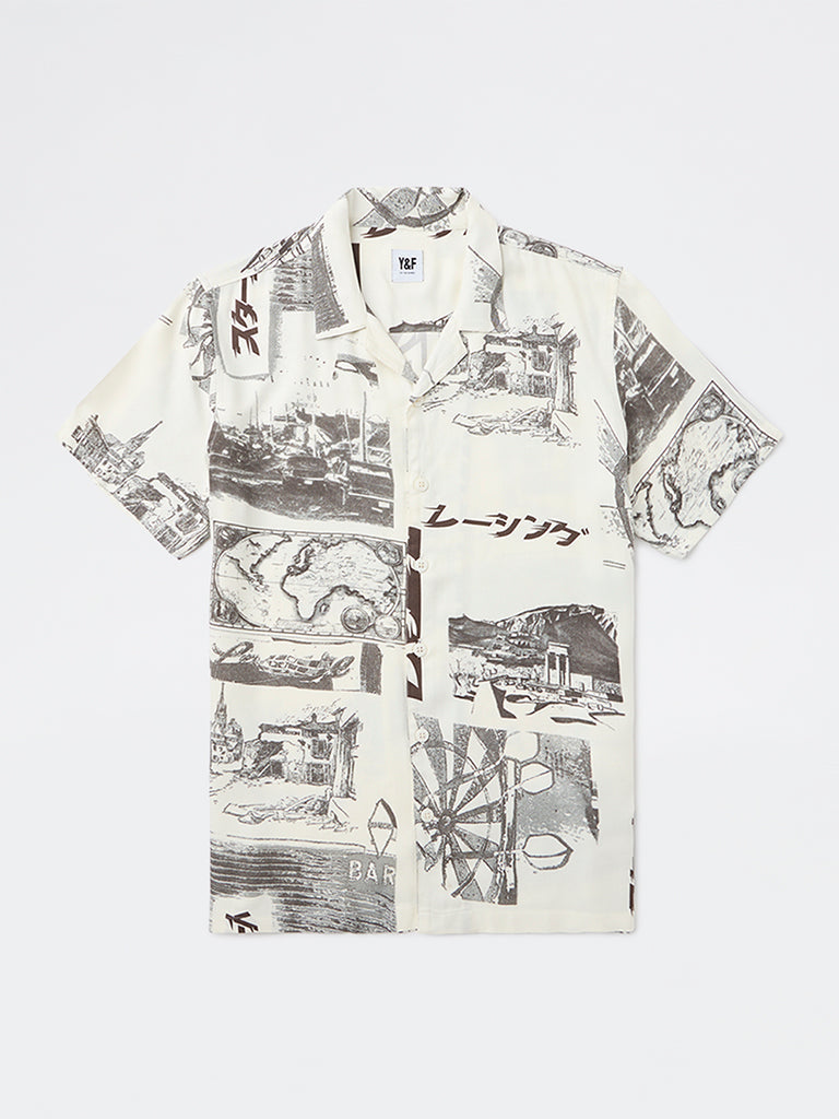 Y&F Kids Boys Off-White Printed Shirt